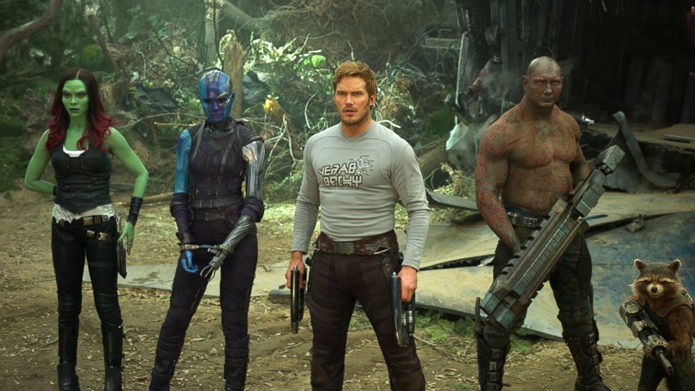 Gamora, Nebula, Star-Lord, Drax, and Rocket Raccoon in Guardians of the Galaxy Vol. 2