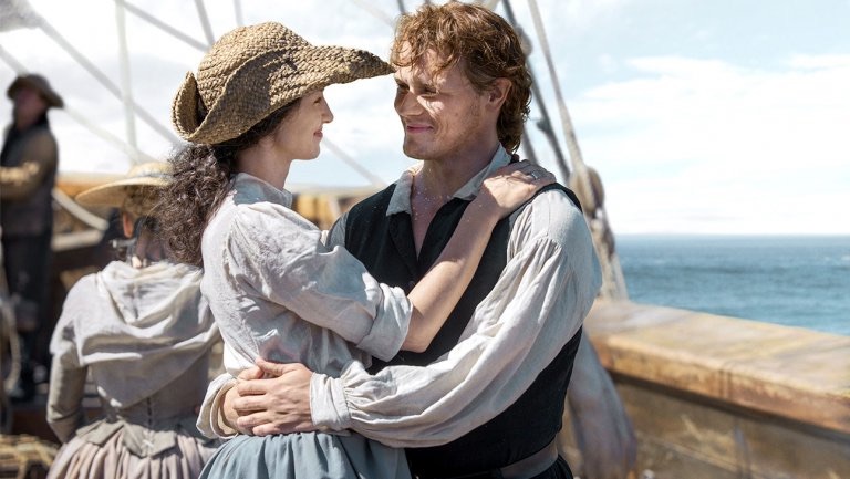 Caitriona Balfe as Claire and Sam Heughan as Jamie in Outlander