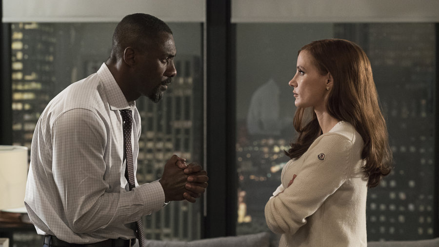 Idris Elba and Jessica Chastain in the 2017 movie Molly's Game
