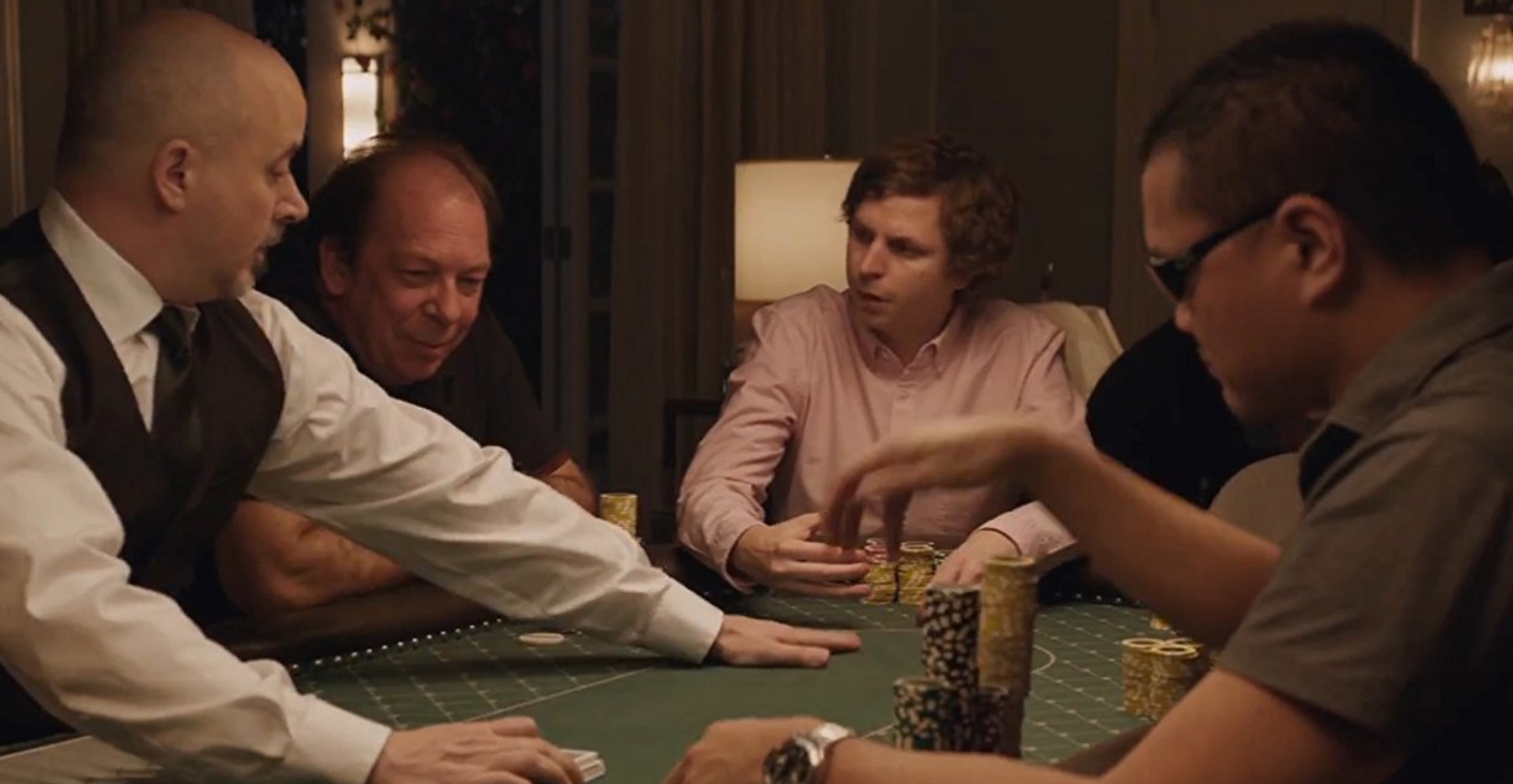 Michael Cera and other movie poker players in the film Molly's Game
