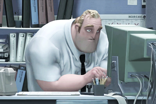 Bob Parr (a.k.a. Mister Incredible) typing on an office computer in The Incredibles