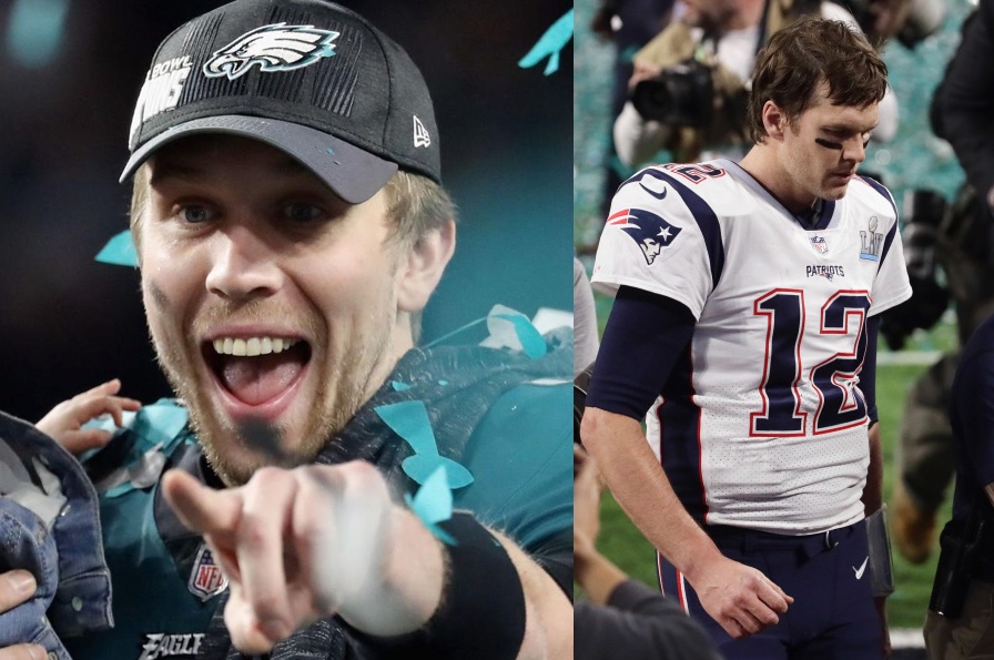 Nick Foles and Tom Brady after Super Bowl LII