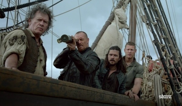 DeGroot, Captain Flint, John Silver, and Billy Bones in Black Sails