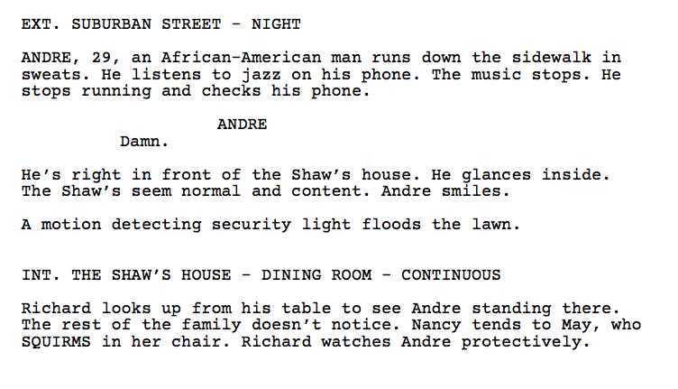 The character of Andre is introduced in the Get Out screenplay by Jordan Peel