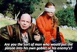 Wallace Shawn as Vizzini in the poison sequence of The Princess Bride