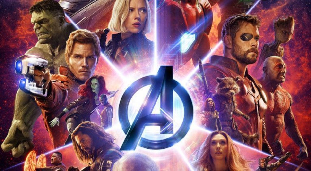 The large ensemble of characters in Avengers: Infinity War poster art