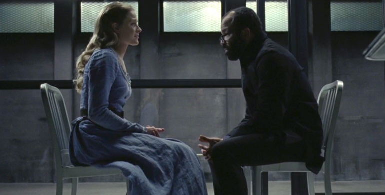 Dolores (Evan Rachel Wood) and Bernard (Jeffrey Wright) in Westworld