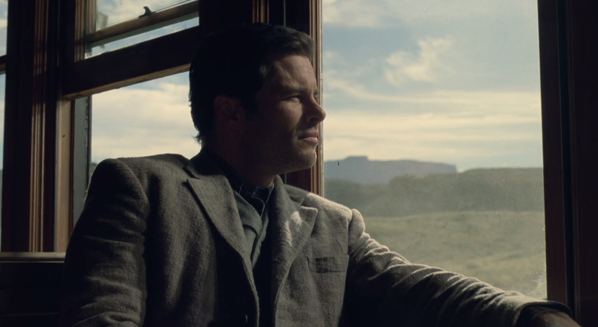 James Marsden as Teddy Flood on the train in Westworld
