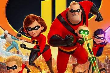 Detail of the movie poster for Pixar's Incredibles 2