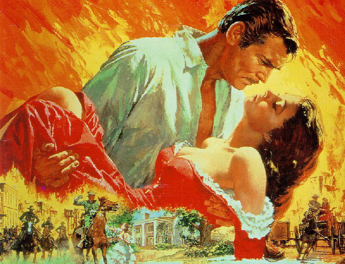Clark Gable as Rhett Butler and Viven Leigh as Scarlett O'Hara in all-time box office ticket record-holder Gone with the Wind