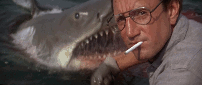 Chief Brody (Roy Scheider) meets the shark in Steven Spielberg's Jaws