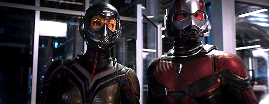 Hope van Dyne and Scott Lang share a look before an in-costume fight in the trailer for Ant-Man and the Wasp
