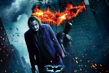 Heath Ledger as the Joker and Christian Bale as Batman in Christopher Nolan's film The Dark Knight