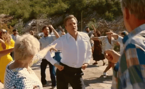 Harry (Colin Firth) dances in Mamma Mia 2