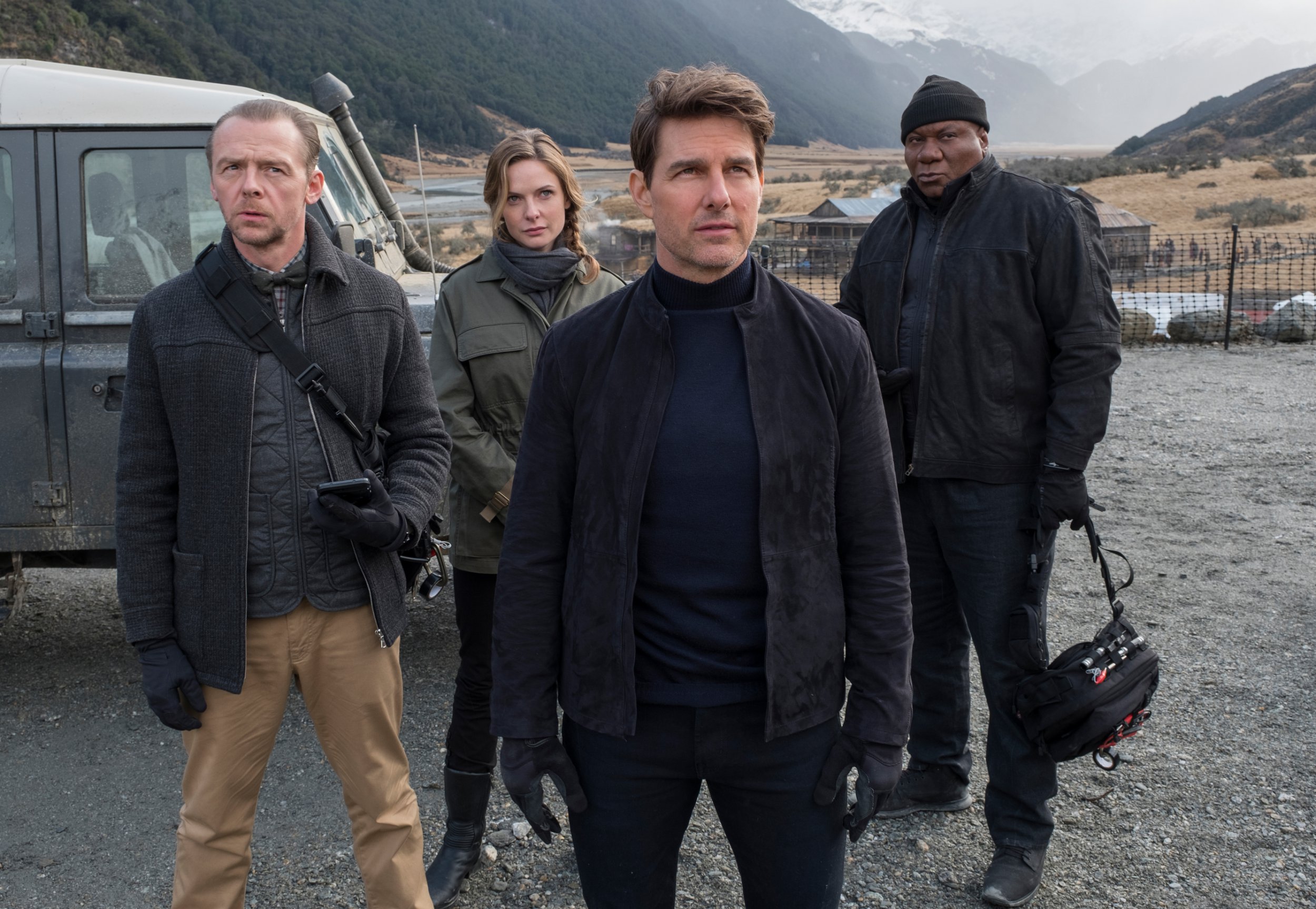 Benji Dunn (Simon Pegg), Ilsa Faust (Rebecca Ferguson), Ethan Hunt (Tom Cruise), and Luther Stickell (Ving Rhames) are the IMF team in Mission: Impossible - Fallout