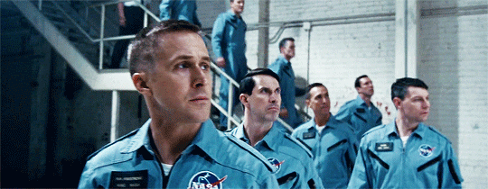 Ryan Gosling and Patrick Fugit as NASA astronauts Neil Armstrong and Elliott See in the film First Man