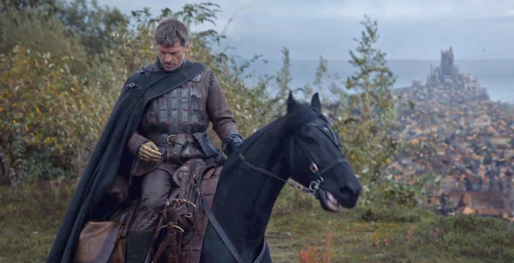 Jaime Lannister (Nikolaj Coster-Waldau) prepares to ride north at the end of Game of Thrones season 7