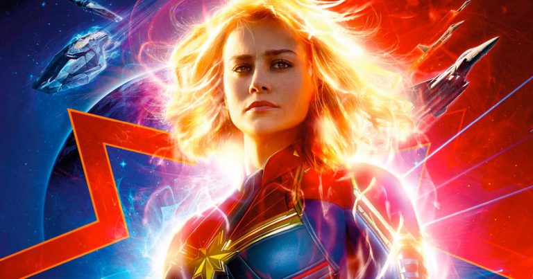 Brie Larson as Carol Danvers on the movie poster for Captain Marvel