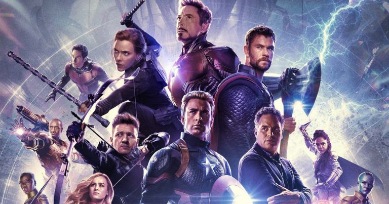 Avengers: Endgame movie poster from Marvel Studios spotlighting the six original Avengers: Black Widow, Iron Man, Thor, Hawkeye, Captain America and the Hulk / Bruce Banner