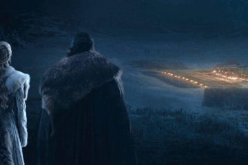 Daenerys Targaryen (Emilia Clarke) and Jon Snow (Kit Harrington) watch the armies prepare for the Battle of Winterfell in "The Long Night" on HBO's Game of Thrones
