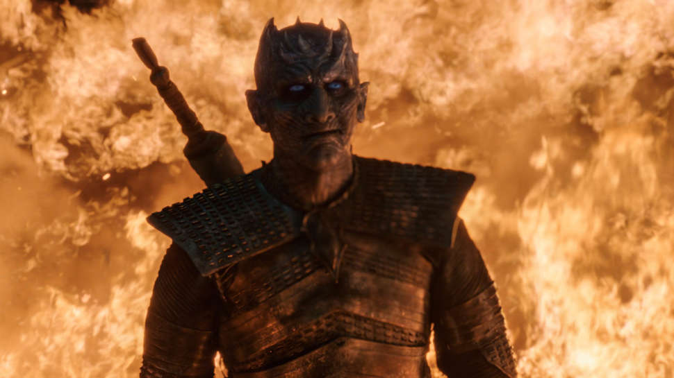 The Night King smiles after surviving dragonfire on HBO's Game of Thrones