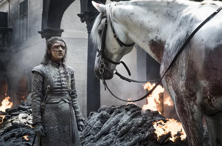 Arya Stark (Maysie Williams) finds a stray horse to escape the destruction of King's Landing in Game of Thrones episode "The Bells"
