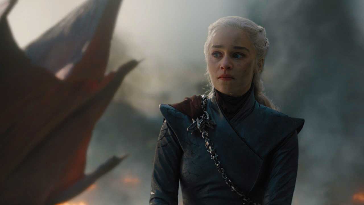 Daenerys Targaryen (Emilia Clarke) and Drogon decide to destroy King's Landing in her "mad queen" moment on Game of Thrones Season 8 episode "The Bells"