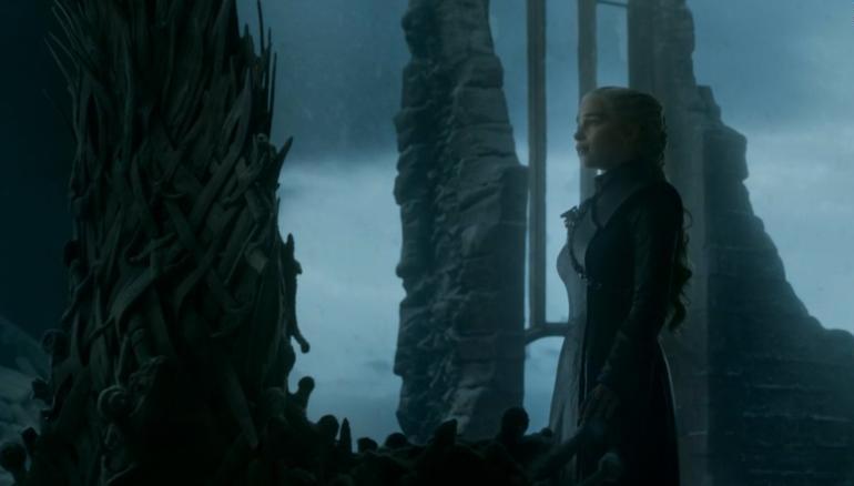 Daenerys Targaryen (Emilia Clarke) approaches the Iron Throne on the series finale of HBO's Game of Thrones