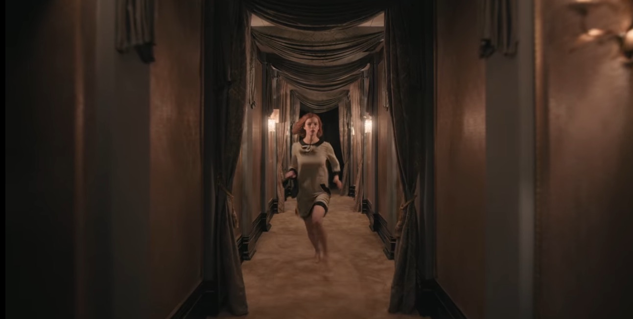 Beth Harmon (Anya Taylor-Joy) runs through a Paris hotel in the opening scene from The Queen's Gambit