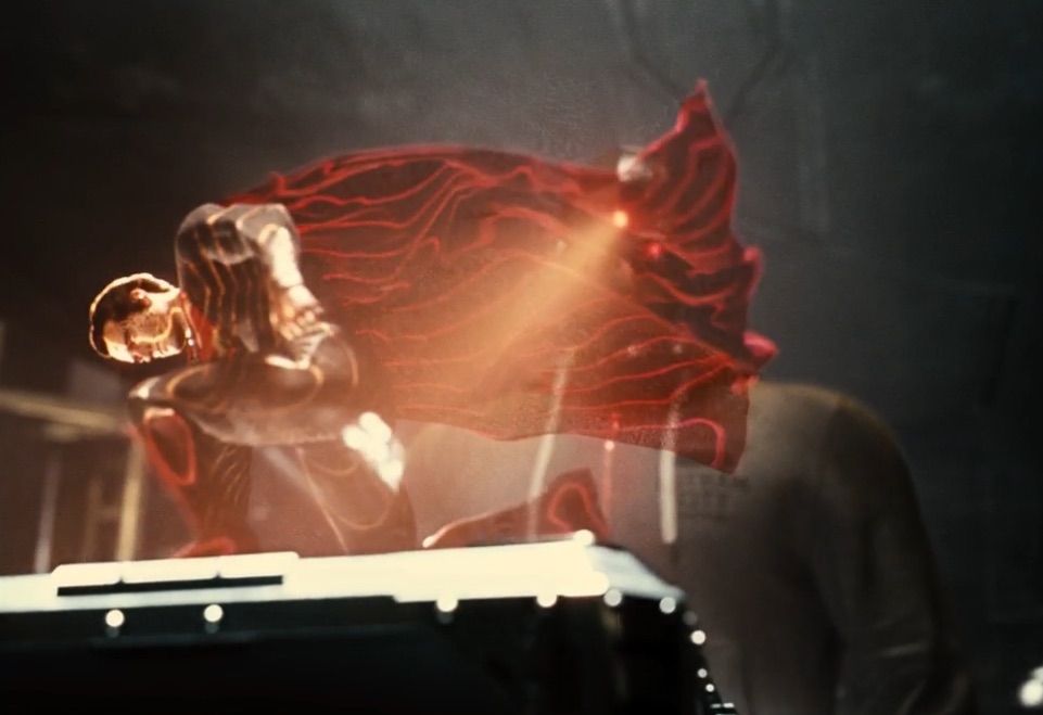 Cyborg displays a hologram of Superman above the Mother Box in Zack Snyder's Cut of the Justice League movie