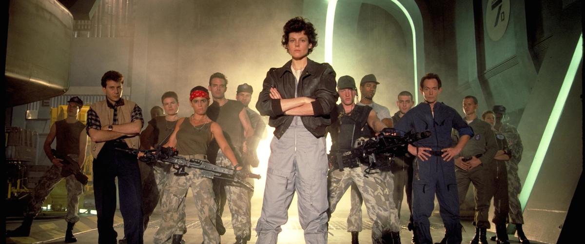 Sigourney Weaver and the cast of the 1986 blockbuster sequel Aliens