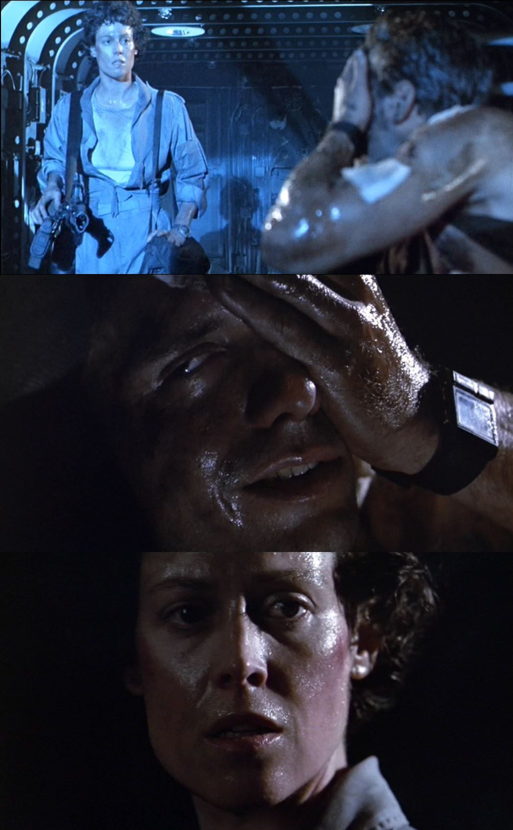 Ellen Ripley (Sigourney Weaver) and Dwayne Hicks (Michael Biehn) in Aliens