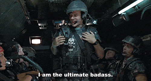 Private Hudson (Bill Paxton) pretends to be the ultimate badass in Aliens