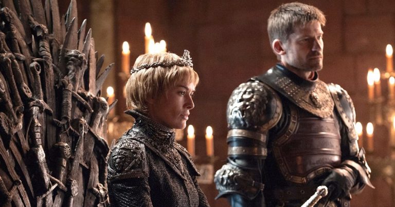 Cersei Lannister (Lena Headey) sits on the Iron Throne alongside Jaime Lannister (Nikolaj Coster-Waldau) in season seven of Game of Thrones