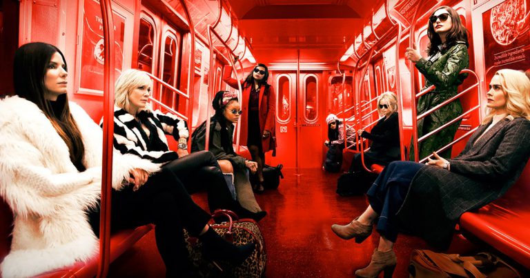 Sandra Bullock, Cate Blanchett, Rihanna, Mindy Kaling, Awkwafina, Helena Bonham Carter, Anne Hathaway, and Sarah Paulson star in the feel-good heist comedy Ocean's 8